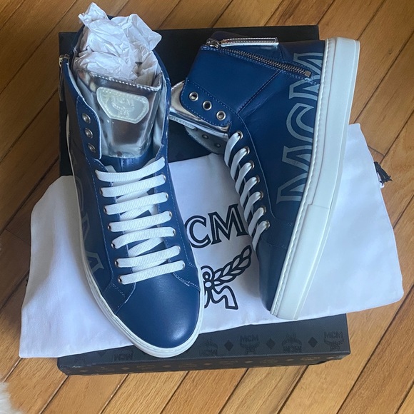 MCM Navy High-Top Sneakers - Picture 1 of 8